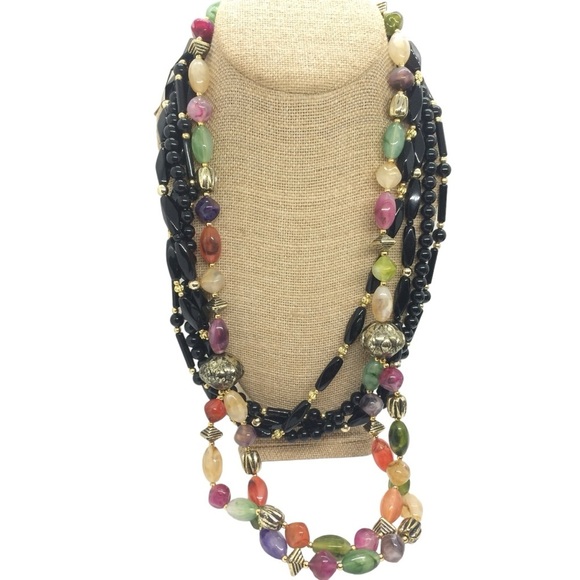 3/$30 VINTAGE HONG KONG LUCITE MULTI STRAND BEADED NECKLACE LAYERED MULTICOLOR - Picture 1 of 15